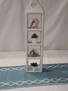 Shabby Chic White Wooden Wall Shelf with Heart Accent - Home Wall Decor